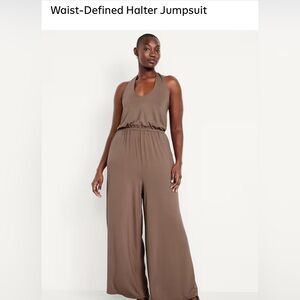 Old Navy Taupe Defined Waist Halter Jumpsuit Size XL Tall